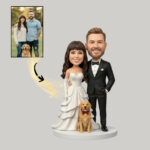 pet and couple wedding cake topper
