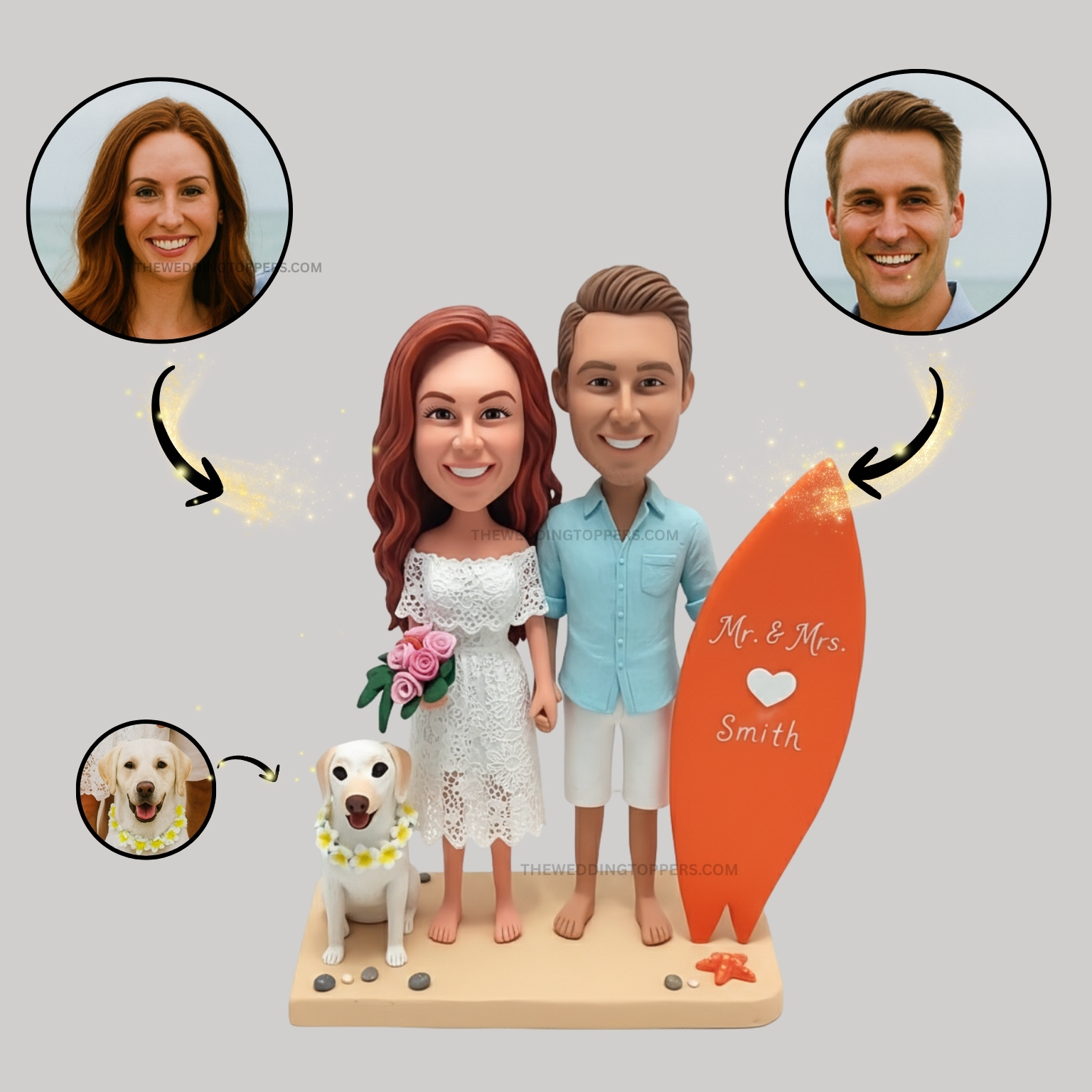 beach couple 2 bride and groom beach bobblehead