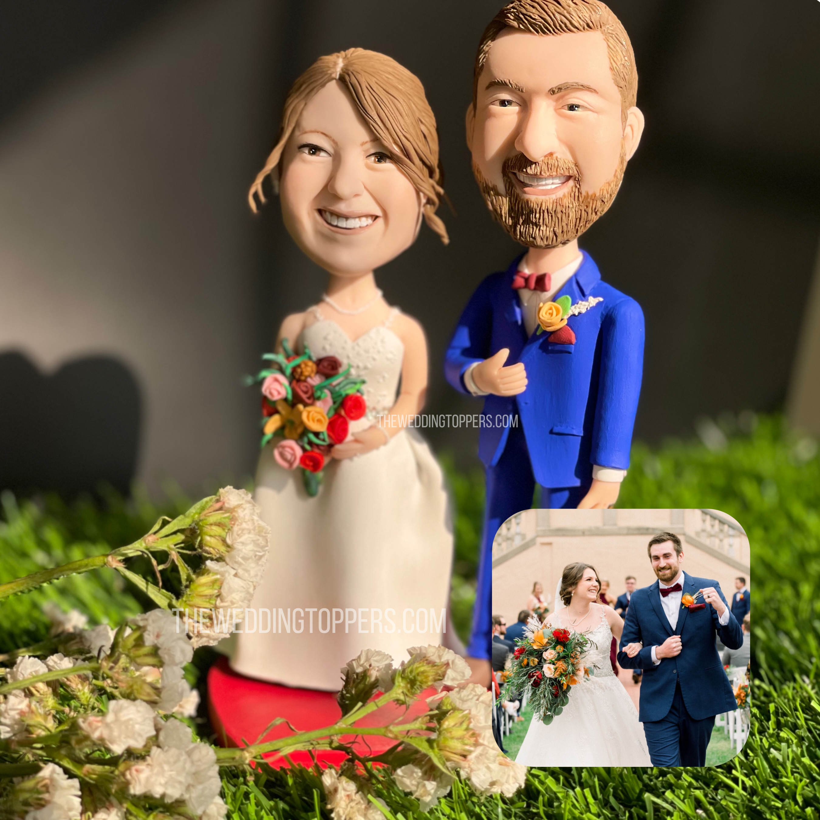 couple wedding cake topper closeup